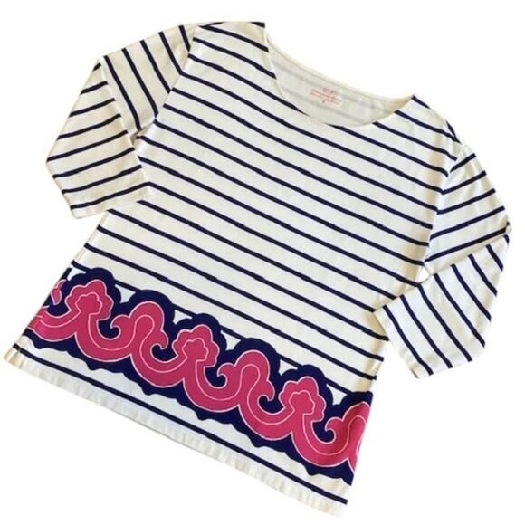 Vineyard Vines Women XS Tunic Blouse Fisherman Core Nautical Preppy Pink & Navy - Picture 3 of 13